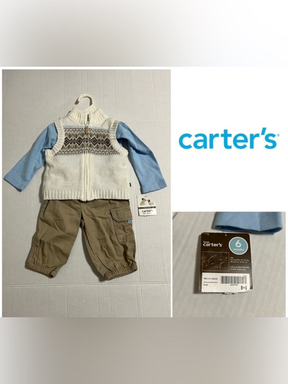 🆕CARTER’S - 6M - NWT - INFANT BOYS 3PC FAIRISLE KNIT VEST SET